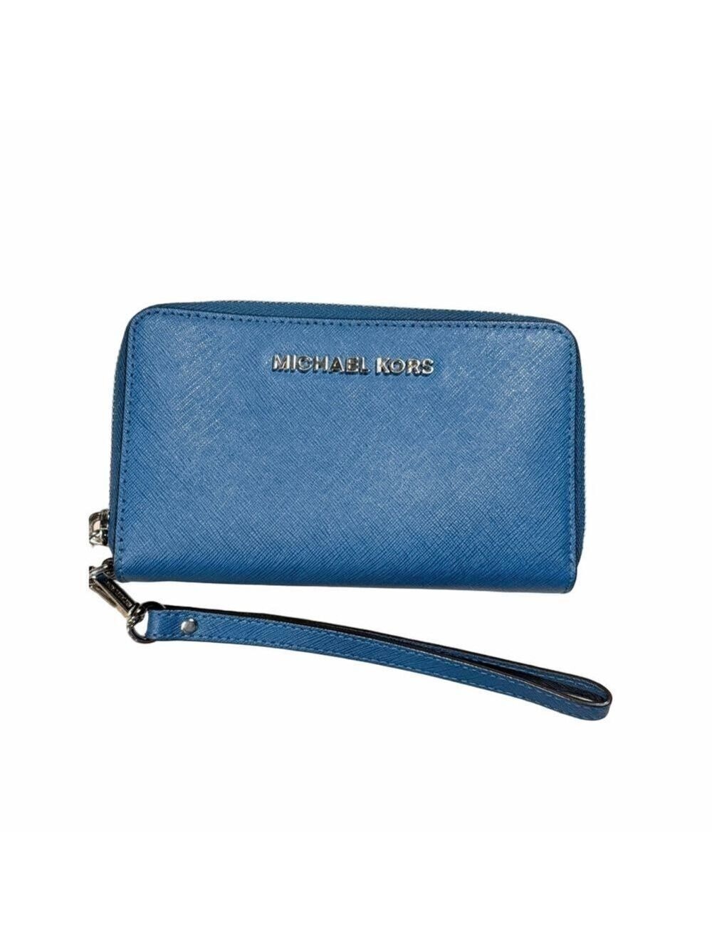 Michael Kors Saffiano Leather Jet Set Wristlet Cornflower Blue